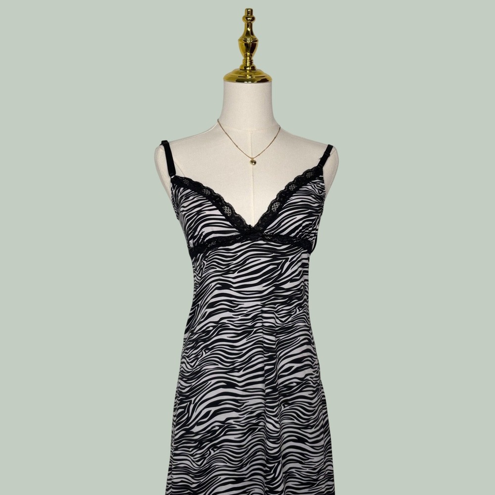 rampage intimates y2k zebra lace bow sleep spaguetti strap dress 2000s coquette